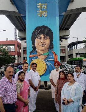 भारतीय एथलीट्स की पेंटिंग दीवारों पर बनाई गई, उत्तरी दिल्ली नगर निगम ने मधुबन चौके स्थित मेट्रो पिलर पर बनाई  भारतीय एथलीट्स की पेंटिंग