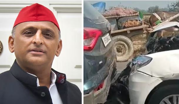 सपा अध्यक्ष अखिलेश यादव के काफिले में हुआ हादसा