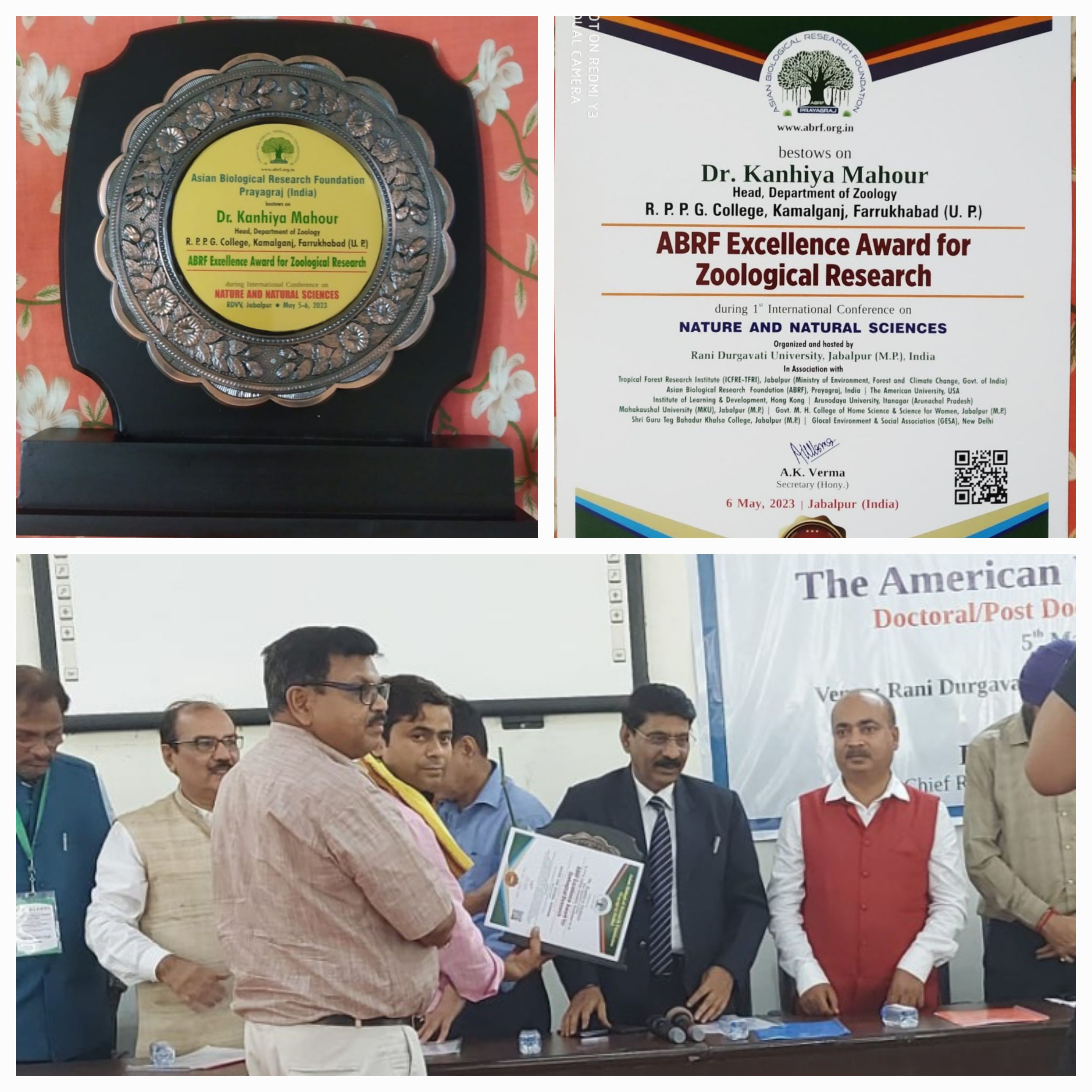 फर्रुखाबाद:- एक बार फिर आर पी पी जी महाविद्यालय कमालगंज के जंतु विज्ञान के अध्यक्ष एवं एसोसिएट प्रोफेसर डॉ कन्हैया माहौर ने बढ़ाया जिले का गौरव ।