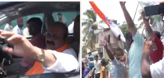 कांग्रेस कार्यकर्ताओं के जश्न में फंसा सीएम बोम्मई का काफिला