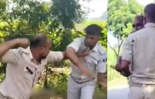 'बंटवारे' पर बीच सड़क आपस में भिड़ी 'खाकी' जमकर चले लात-थप्पड़, लोग बोले 'जरूर हिसाब में गड़बड़ होगी'