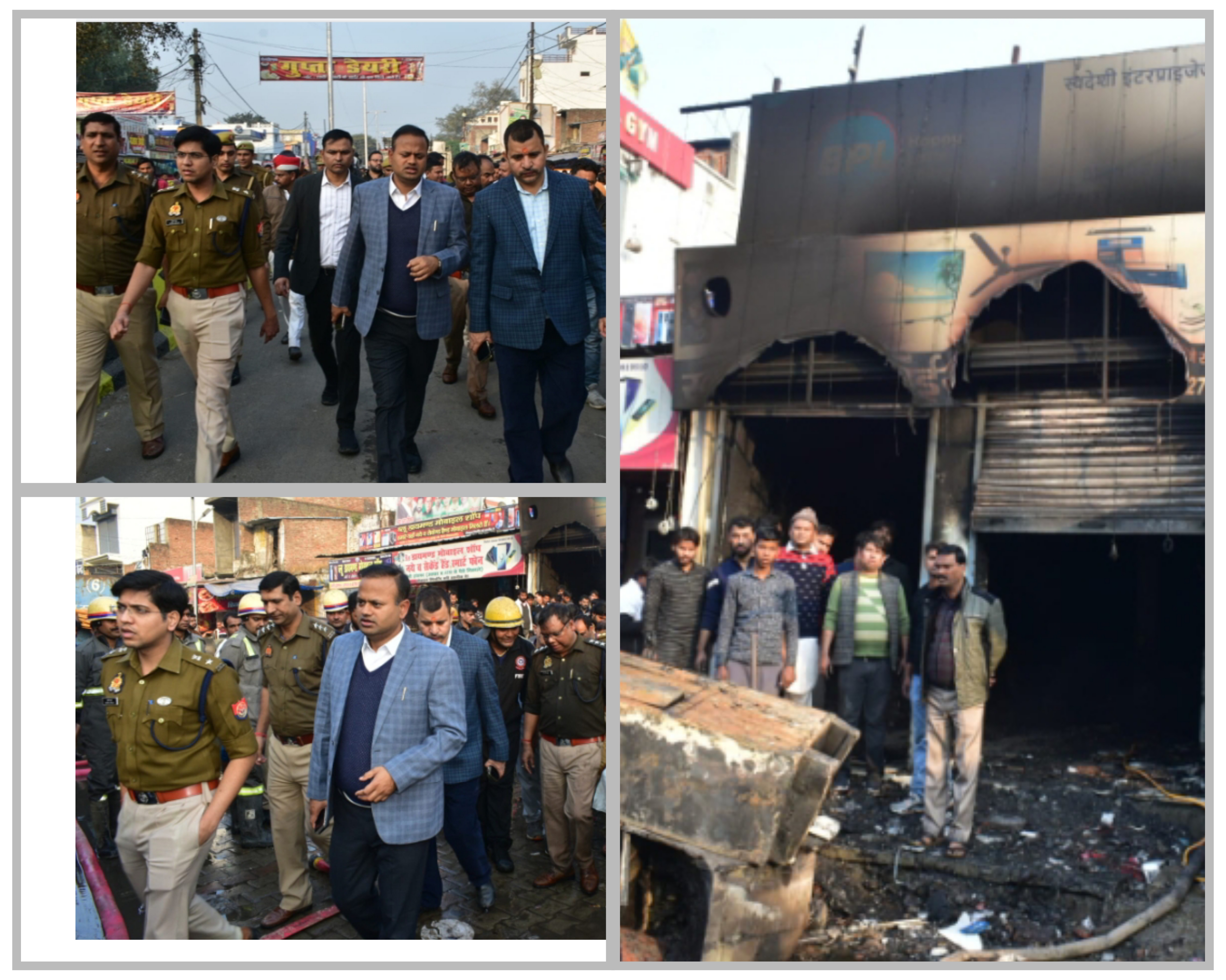 बरेली - जिलाधिकारी ने तहसील बहेड़ी की बाजार में स्वदेशी इंटरप्राइजेज प्रतिष्ठान में लगी आग की घटना का किया निरीक्षण।