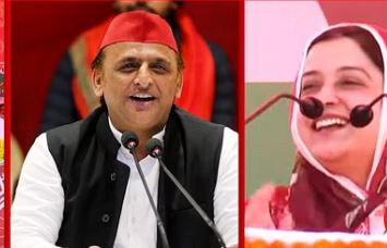 सिर पर दुपट्टा और चेहरे पर मुस्कान अखिलेश यादव के मंच पर जैसे ही पहुंची ये युवा नेत्री तो मच गया शोर