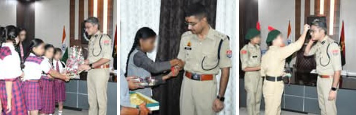 लखीमपुर खीरी : एसपी को विद्यालय की छात्राओं ने बांधा रक्षासूत्र,लंबी उम्र और खुशहाली की करी कामना
