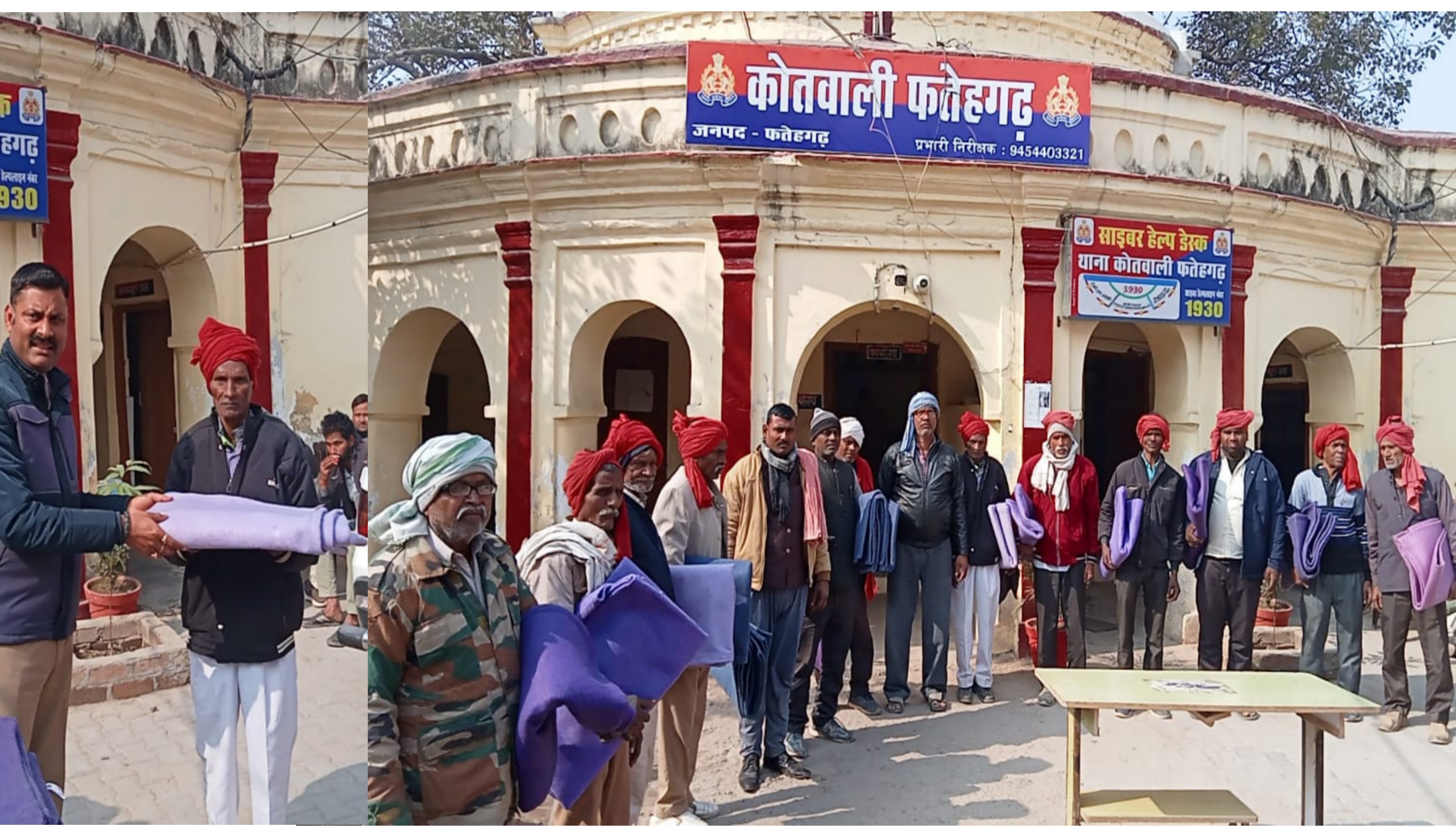 फर्रुखाबाद:मकर संक्रांति पर फतेहगढ़ कोतवाली प्रभारी निरीक्षक रणविजय सिंह ने ग्राम प्रहरियों को बांटे कंबल।