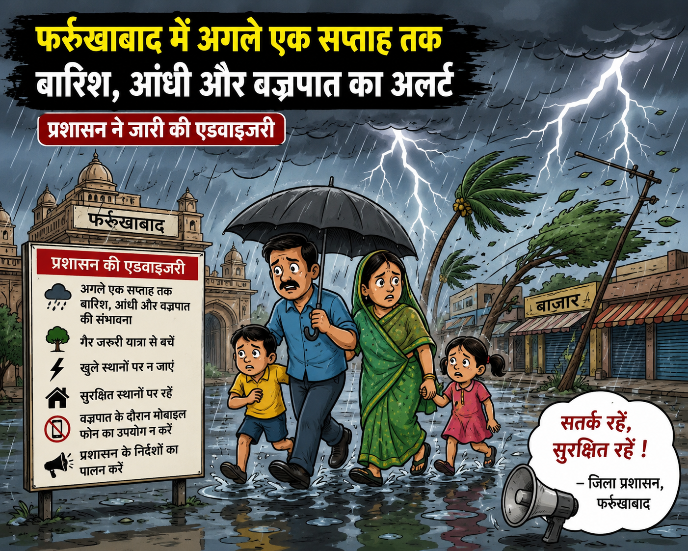 फर्रुखाबाद में अगले एक सप्ताह तक बारिश, आंधी और वज्रपात का अलर्ट, प्रशासन ने जारी की एडवाइजरी