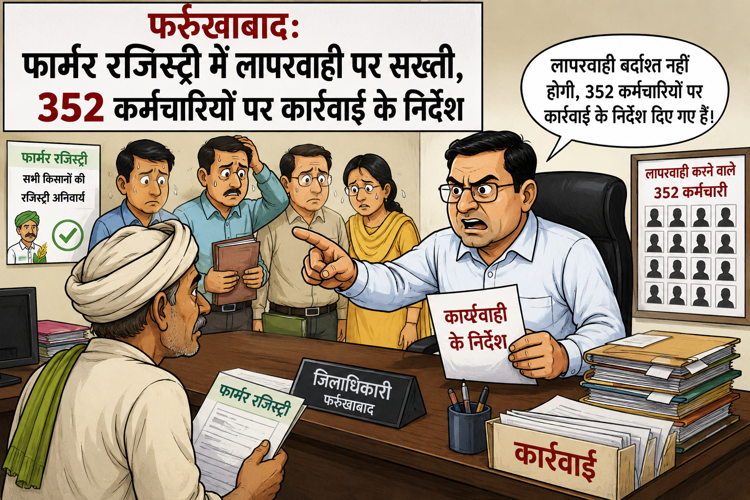 फर्रुखाबाद: फार्मर रजिस्ट्री में लापरवाही पर सख्ती, 352 कर्मचारियों पर कार्रवाई के निर्देश