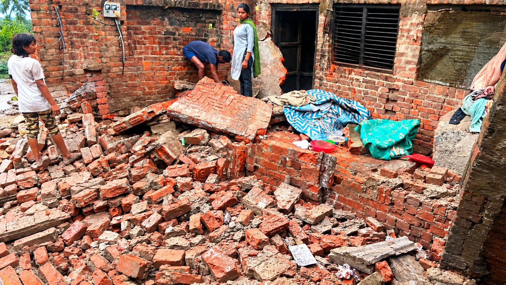 लगातार बारिश के चलते मकान भरभराकर गिरा
