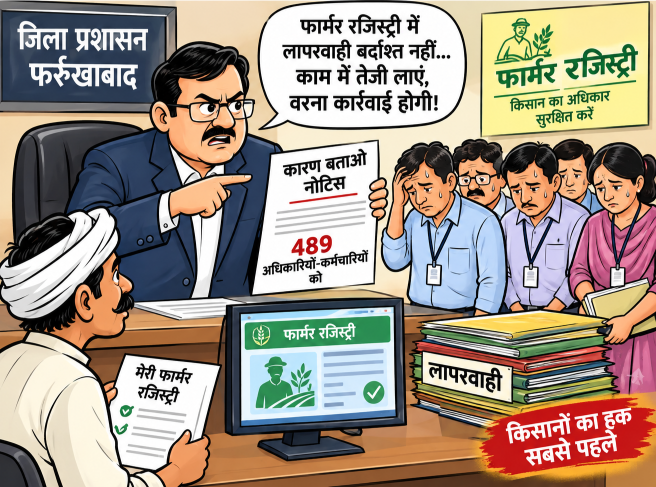 फर्रुखाबाद:फार्मर रजिस्ट्री में लापरवाही पर सख्ती, 489 अधिकारियों-कर्मचारियों को कारण बताओ नोटिस